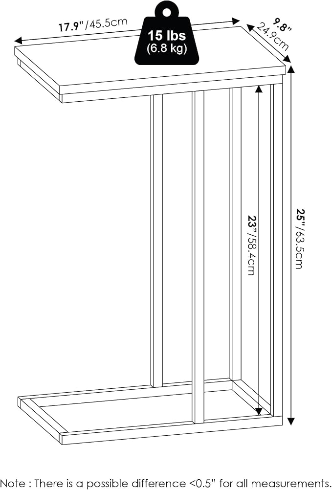Furinno CAMNUS Side Table Set of 2, C-Shape Sofa End Table for Couch, Metal Frame Night Stand, Bedside Table, for Living Room, Bedroom, Americano