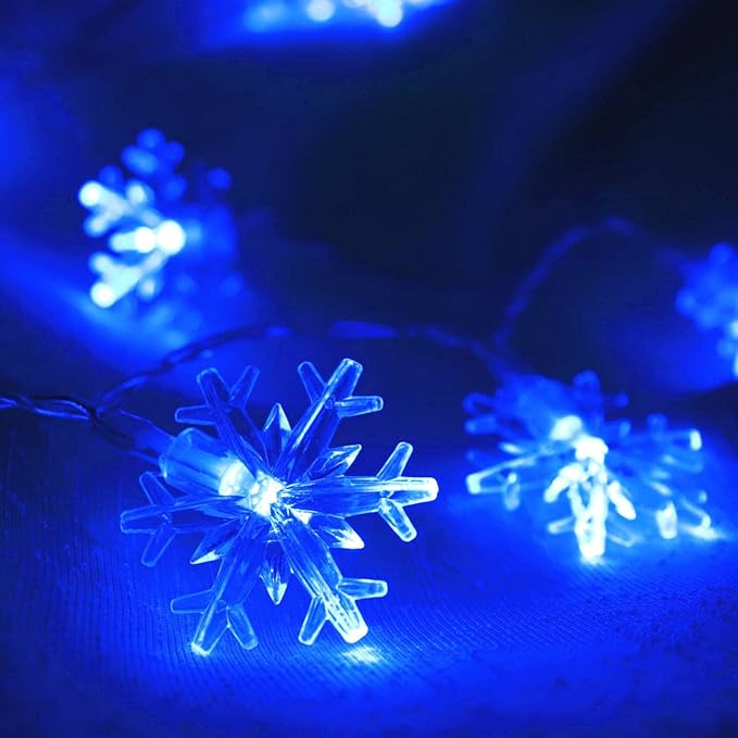 CESOF Christmas Lights, 20 Ft 40 LED Blue Snowflake String Lights Battery Operated Fairy Lights Hanging Lights for Bedroom Patio Room Party Home Xmas Decor Indoor Outdoor Christmas Tree Decoration