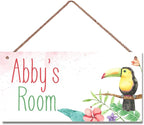 Personalized Name Vintage Bird Hornbill Sign For Girls Room Baby Nursery Door Wood Plaque Hanging Wall Art Decor For Kids Bedroom Nursery Home Kitchen Garden Yard Wall Bedroom Club