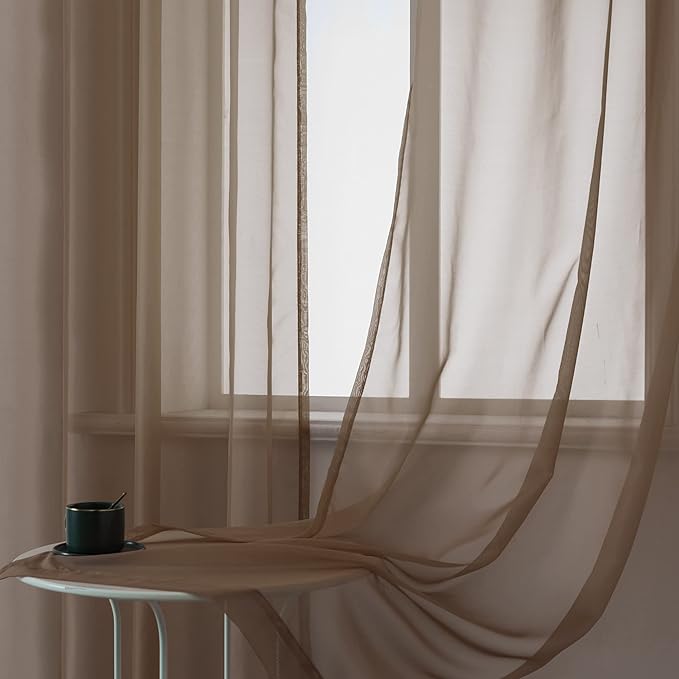 DUALIFE Chocoalate Brown Sheer Curtains 108 Inches Long Voile Panels Drapes Grommet Curtain Sheers for Living Room Transparent Bedroom Light Filtering Window Treatments 2 Panels 52x108 Inch Dark Brown