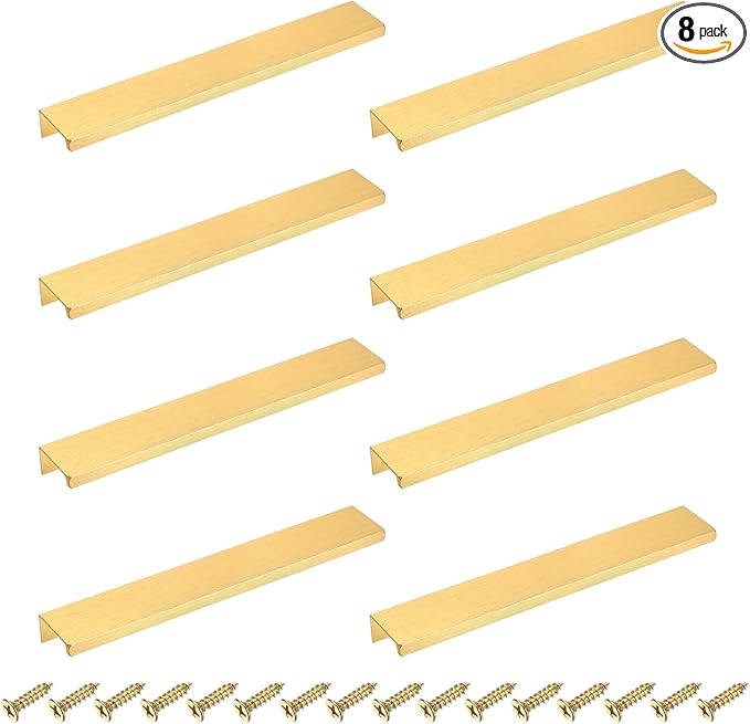 uxcell Cabinet Finger Edge Pull, 8pcs 200mm / 7.87" Aluminum Alloy Back Mount Hidden Cabinet Pulls Concealed Handle for Home Kitchen Drawer Cabinet, Gold
