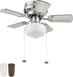 Prominence Home Hero, 28 Inch Traditional Flush Mount Indoor LED Ceiling Fan with Light, Pull Chain, Dual Finish Blades, Reversible Motor - 51656-01 (Brushed Nickel)