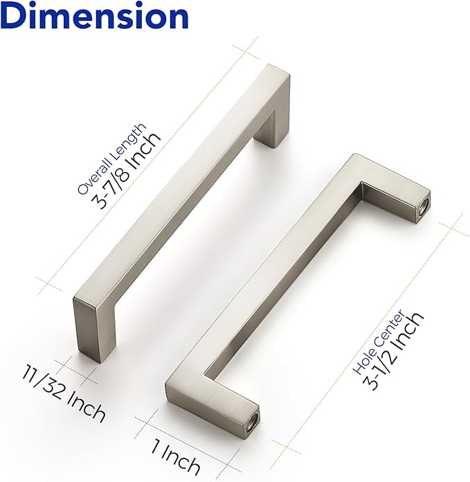 Ravinte 20 Pack Solid 3-1/2 Inch Center to Center Slim Square Bar Dresser Drawer Handles Kitchen Cabinet Handles Brushed Nickel Drawer Pulls Kitchen Cabinet Hardware Pulls
