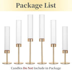 Hewory Gold Taper Candle Holders: Candlestick Holders Set of 6 Hurricane Glass Tall Candle Holder for Candlesticks Candle Sticks Holder Decor for Table Centerpiece Wedding Party Christmas Decorations
