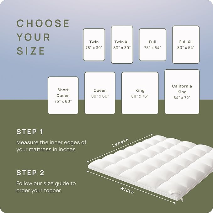 Twin XL Size Mattress Topper for College Dorm Room - Soft & Cooling Pillow Top Mattress Pad & Protector | Bed Topper for Back Pain, Straps Stretch 6" to 22" Deep