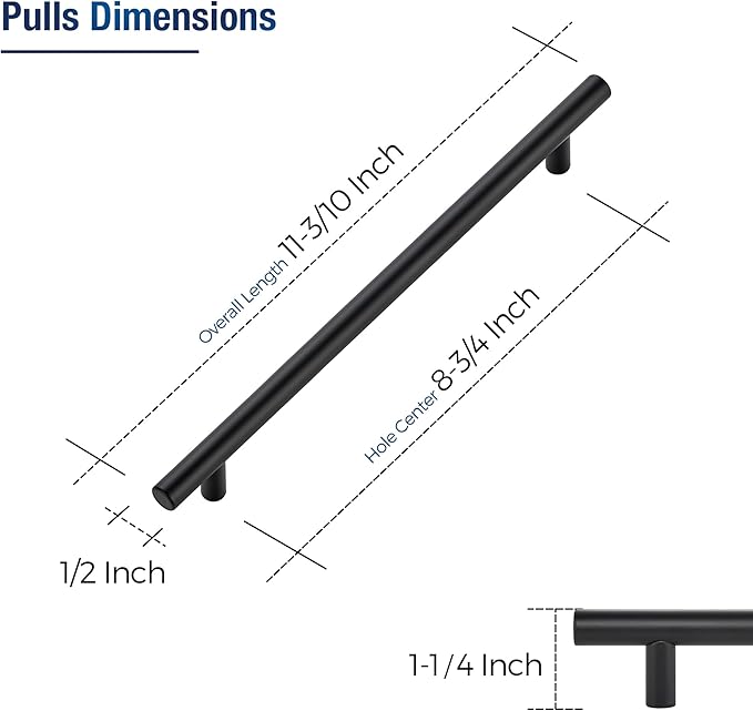 JOY DECOR 15 Pack Cabinet Handles, Black Cabinet Pulls, 8-3/4 in Hole Center Kitchen Hardware, Stainless Steel T Bar Handles for Dresser Drawers