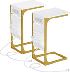 TUTOTAK C Shaped End Table with Charging Station, Side Table for Sofa, Couch Table with Storage Bag, Set of 2, TV Tray Table with 2 USB Ports and Outlets for Living Room, Bedroom, TB01BWG0242