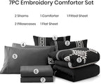 MaiRêve Embroidery King Size Comforter Set Black, Boho Farmhouse Western Bedding Set 7 Pieces, All Season Bed in A Bag Comforter Set with Sheets, Pillowcases & Shams