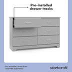 Storkcraft Brookside 6-Drawer Dresser (Pebble Gray) – GREENGUARD Gold Certified, Gray Dresser for Bedroom, Kids & Nursery Storage Chest, Safety Interlocking Drawers, Pre-Installed Tracks, Kids Chest