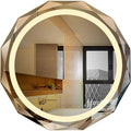 Round LED Bathroom Mirror, Beveled Edge Frameless Wall Mount Bathroom Vanity Mirror with 3-Color and Anti-Fog, 24 Inch, Silver