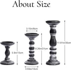 Wood Pillar Candle Holder: 3Pcs Rustic Candle Holders for Pillar Candles Wood Candle Holders Distressed Wooden Farmhouse Large Candle Holder for Fireplace Table (Black, 6", 8", 12")