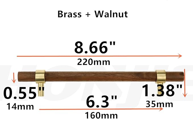 Drawer 8.66"/220mm Pulls Brass Walnut Kitchen Wardrobe Cabinet Hardware Pull Handle Adjustable Hole Distance with Screw, 2Pcs