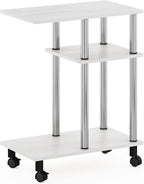 Furinno Turn-N-Tube U-Shaped Side Table with Casters, White Oak/Stainless Steel
