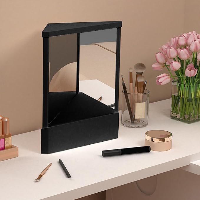 Non-Reversing Mirror, Professional Mirror Non-reversing Precision True Vanity Makeup Mirrors Non-Magnifying Tabletop Mirrors for Accurate Reflections (Black, S)