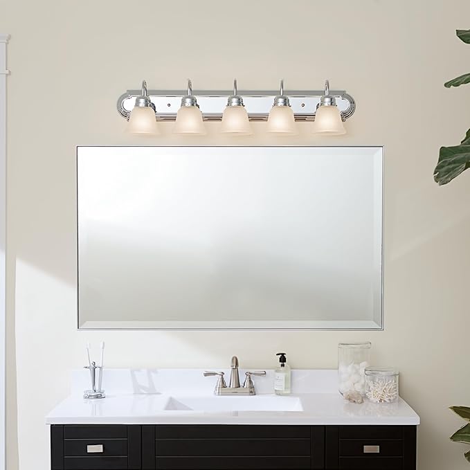 Kichler 36" Bathroom Vanity Light with Satin Etched Glass, 5-Light Traditional Design in Tannery Bronze, (36"x8"x8"), 5339CHS