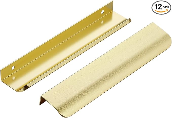 Ravinte Hardware 12 Pack Gold Cabinet Handles, 7.8 Inch (200mm) Finger Edge Pulls, 6-1/4 Inch Hole Center, Finger Pulls for Cabinets