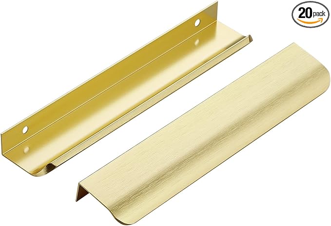 Ravinte Hardware 20 Pack Gold Cabinet Handles, 7.8 Inch (200mm) Finger Edge Pulls, 6-1/4 Inch Hole Center, Finger Pulls for Cabinets