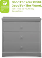 Delta Children Sutton 3 Drawer Dresser with Changing Top and Interlocking Drawers - Greenguard Gold Certified, Grey