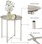 VECELO Side/End Table, Folding Round Metal Anti-Rust and Waterproof Outdoor or Indoor Tray for Living Room Bedroom Balcony and Office, 2 PCS, Grey