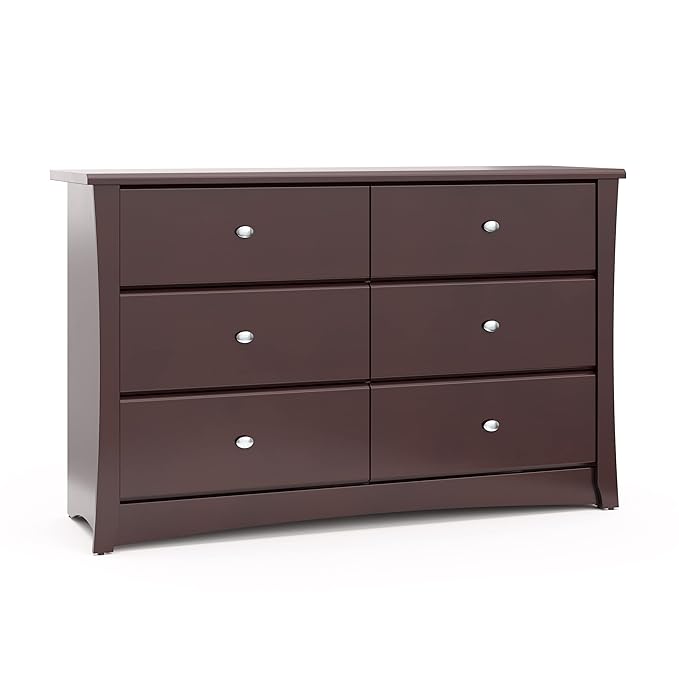 Storkcraft Crescent 6-Drawer Dresser (Espresso) – GREENGUARD Gold Certified, Brown Dresser for Bedroom, Kids & Nursery Storage Chest, Safety Interlocking Drawers, Pre-Installed Tracks, Kids Chest