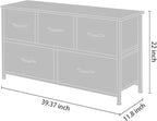 AZL1 Life Concept Extra Wide Dresser Storage Tower with Sturdy Steel Frame,5 Drawers of Easy-Pull Fabric Bins, Organizer Unit for Bedroom, Hallway, Entryway, Grey with Black