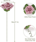 MACTING 30PCS Mothers Day Pink Artificial Flowers Glitter Fake Flowers with Stem Real Touch Foam Roses for DIY Wedding Bouquet Table Centerpieces Party Wreath Home Spring Decorations