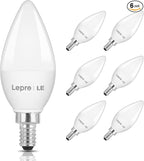 Lepro E12 LED Candelabra Light Bulbs, 5.5 watt, 40 watt Equivalent C37 B11 Ceiling Fan Bulb Chandelier Bulbs, 2700 Kelvin Warm White Type B Small Base Candle Lights, Frosted Plastic Shell, 6-Pack
