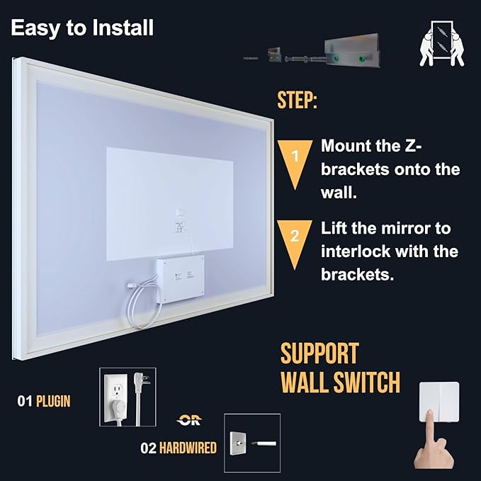 LED Bathroom Mirror with Lights 44"x 30", Anti-Fog, Dimmable, Backlit + Front Lit, Lighted Bathroom Vanity Mirror for Wall, Memory Function, Tempered Glass (Horizontal/Vertical)