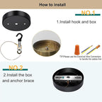 4.72 Inch Steel Light Canopy Kit - Black Modern Ceiling Light Plate with Hook, Suitable for Pendant Light and Chandelier, Includes All Mounting Hardware