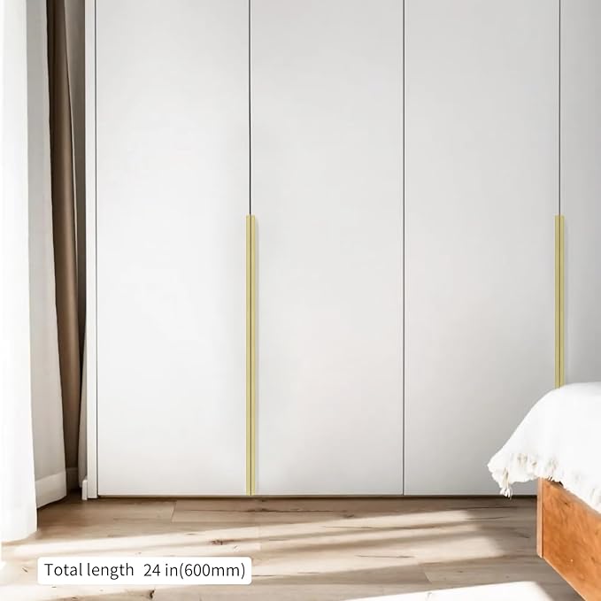 5 Pack 24" (600mm) Overall Length Overall Length Edge Finger Pull, Brushed Brass Aluminium Hidden Furniture Wardrobe Cabinet Drawer Pull Long Concealed Furniture Closet Door Handle, 3699S