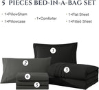 Monbix California King Size Comforter Set - 7 Pieces Bed in a Bag California King, Black Bedding Sets with Comforter, All Seasons Down Alternative Comforter Bed Set with Sheets, Pillowcases & Shams
