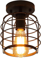 Create For Life® Industrial Vintage Flush Mount Ceiling Light,Rustic Metal Cage Pendant Lighting Lamp Fixture for Hallway Stairway Kitchen Garage, E26, Black Painting Finish