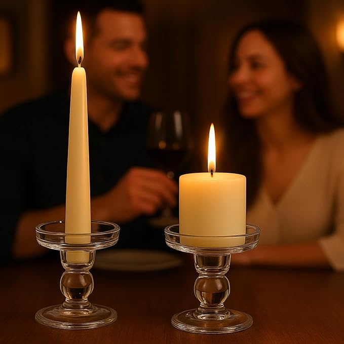 Glass Candle Holders for Pillar Candle or 3/4 inch Taper Candle, Unity Candle Holder Set of 3 for Wedding Ceremony Set, Candlestick Holder for Table or Home Decoration