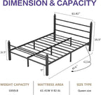 Queen Bed Frame with Headboard and Footboard, Metal Bed Frame with Charging Station and LED Lights, Under Bed Storage, No Box Spring Needed,Noise Free, Black