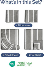 Extra Deep Twin Sheet Set - 4 Piece Breathable and Cooling Sheets - Hotel Luxury Bed Sheets Set - Easy Fit - Soft, Wrinkle Free and Comfy Sheets Set - Grey Striped Sheet Set with Extra Deep Pockets