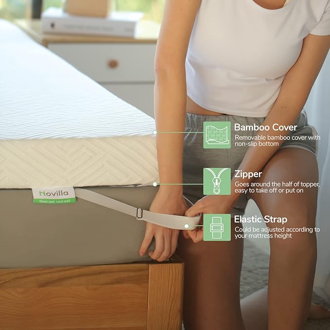 Novilla Mattress Topper Queen, 3 Inch Dual Layer Memory Foam Mattress Topper Enhance Cooling, Supportive & Pressure Relieving, with Breathable Cover,Queen Size, Yozora