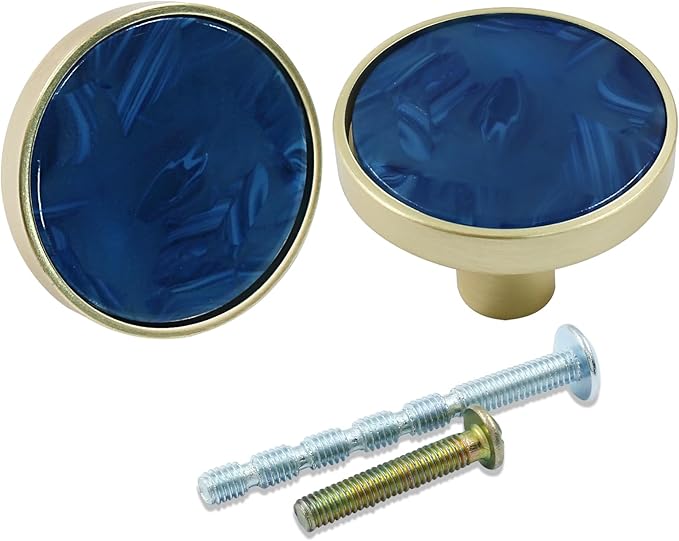 12 Pcs Gold Knobs for Dresser Drawers, Round Dresser Cabinet Knobs Pulls for Kitchen Cabinet Cupboard Door Furniture Decorative, Navy Blue