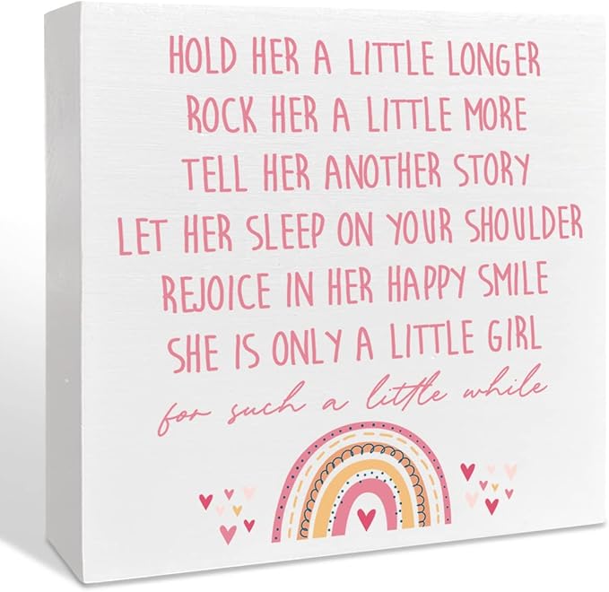 NKBINLILI Nursery Room Wooden Sign, Hold Her A Little Longer, Rustic, Light Blue, 5*5 Inches, Nursery Wall Plaque, Decorative Sign, Baby/Nursery