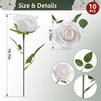 Roses Artificial Flowers 10 Pack in Bulk, White Fake Roses Flowers Realistic Roses for Wedding Home Party Decoration Event Gift
