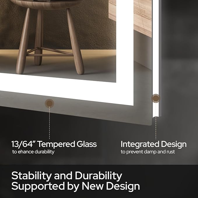 55 x 36 LED Bathroom Mirror with Lights, Lighted Bathroom Vanity Mirror for Wall, Espejos para Baños, Frontlit & Backlit, Anti-Fog, Shatterproof, 3 Adjustable Color Temperatures & Memory Function