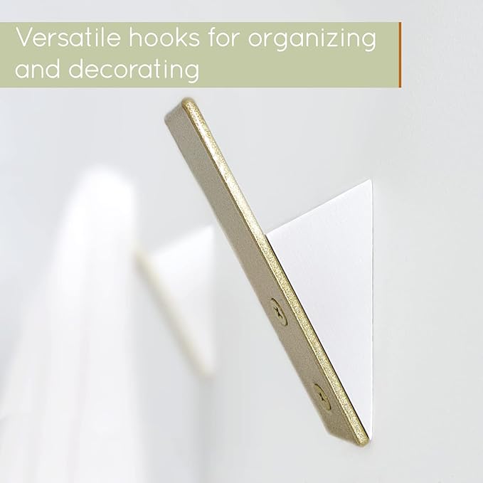 Homeforia Gold Wall Coat Hooks, High End White Wood & Gold Metal Wall Mounted Clothing Hook, Mid-Century Modern Clothes Hooks, Heavy Duty Wooden Hook for Hanging Coats, Hats, Towels & More, Set of 3
