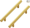 JOY DECOR 5 Pack Cabinet Handles, Gold Cabinet Pulls, 4 in Hole Center Kitchen Cabinet Handles, Stainless Steel T Bar Handles for Dresser Drawers