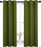 NICETOWN Christmas Bedroom Curtain Panels Blackout Draperies, Thermal Insulated Solid Grommet Blackout Drapes for Window Decoration (1 Pair, 29 by 45 inches, Olive Green)