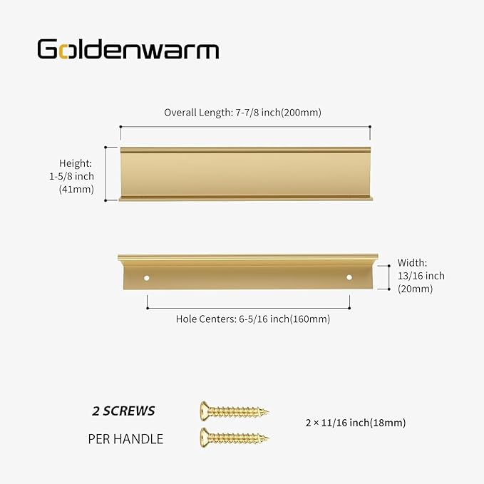 goldenwarm 100 Pack Gold Finger Edge Pulls Drawer Finger Pulls Champagne Gold Kitchen Hardware Handles Bedroom Dresser Drawers,6-1/4 in Hole Center