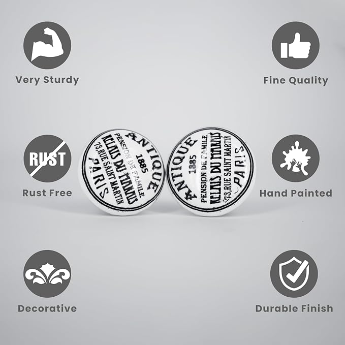 Handmade Black & White Ceramic Stone Cabinet Knobs,Vintage Decorative Drawer Pulls for Trendy Cabinets,Modern Dressers & Cupboards, Knobs for Kitchen & Furniture-Set of 6