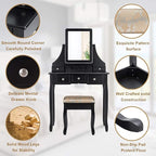 CHARMAID Makeup Vanity Set with Mirror and Cushioned Stool, Dressing Table with 5 Drawers and Removable Storage Organizers, Bedroom Makeup Table with Stool for Women Girls (Black)