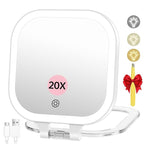 FASCINATE 20X Magnification Rechargeable Travel Makeup Mirror, 7" Lighted Portable Vanity Mirror with 3 Colors Lighting & Stepless Dimming, Double Sided LED Mirror, Gift for Women (White)