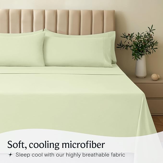 LuxClub 3 PC Sheet Set Bed Sheets Deep Pockets 16" Eco Friendly Wrinkle Free Cooling Machine Washable Hotel Bedding Silky Soft - Sage Green Twin XL