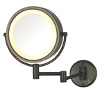 JERDON Two-Sided Wall-Mounted Makeup Mirror with Lights - Direct-Wired Lighted Makeup Mirror with 8X Magnification - 8.5-inch Diameter Mirror with Bronze Finish Wall Mount - Model HL75BZD