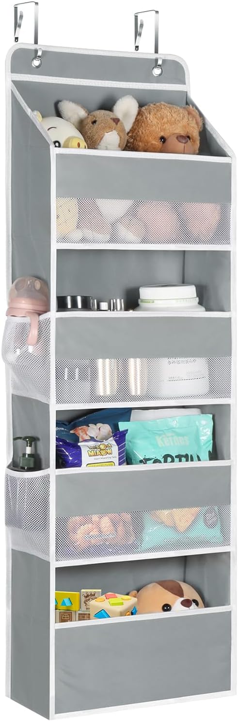 Univivi 4-Shelf Door Hanging Organizer Baby Door Storage Wall Mount Storage with 4 Large Pockets and 4 Side Mesh Pockets for Baby Stuff, Toiletries and Sundries